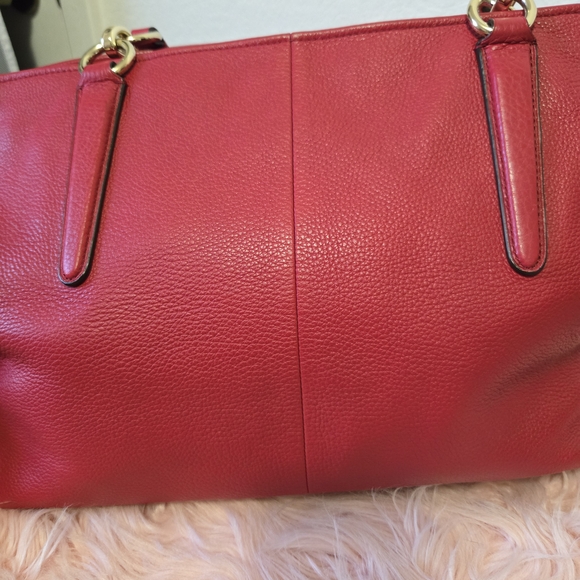Coach Red Leather Tote Bag - Picture 6 of 11
